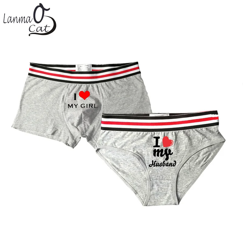 

Couple Lovers Gray Underwear Cartoon Printed Men Boxer Shorts Women Boxer Briefs Underwears Cotton Sexy Lover's Male Panties