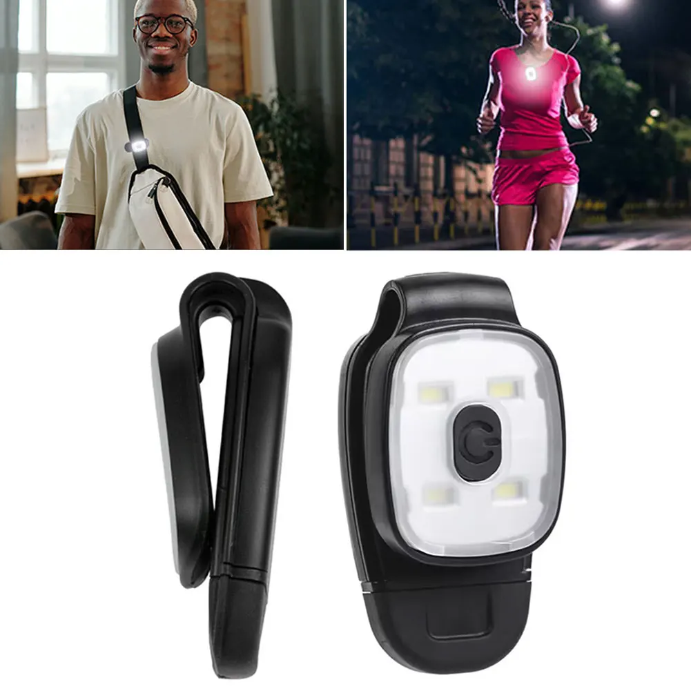 1Pc LED Clip Flashlight 4 Lighting Modes USB Rechargeable Clip on Light Safety Warning Running Lights for Night Walking Fishing