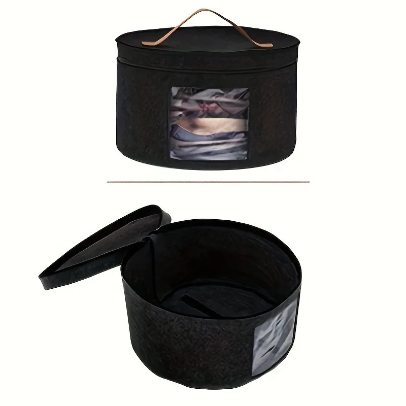 1PC Portable Hat Storage Box, Large Capacity Circular Travel Hat Container with Dust Cover, Toy and Clothing Storage Bag