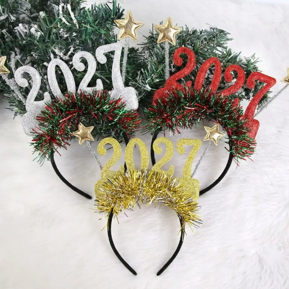 2027 New Years Eve Headband & Party Glasses Sequin 2027 Happy New Year Headband Cute Creative Glitter Hair Hoop Photo Prop Colorful Christmas Headpiece Party Decoration 2