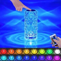 16 Colors LED Rose Light Projector Crystal Table Lamp Home Bar Decoration Touch Recharging Romantic Diamond Atmosphere Light