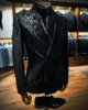 Customized Metallic Jewelry Ornament Tuxedos Men Suit Double Breasted Wedding Groom Male Prom Blazer 2 Pieces Sets Costume Homme 1