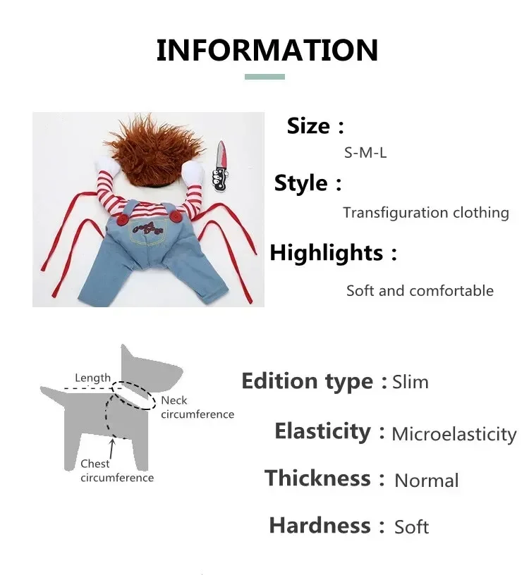 Halloween Pet Dog Clothes Transformed Pet Apparel and Wig for Holiday Party Pet Supplies Funny Bloody Doll With Knife Dog Costum