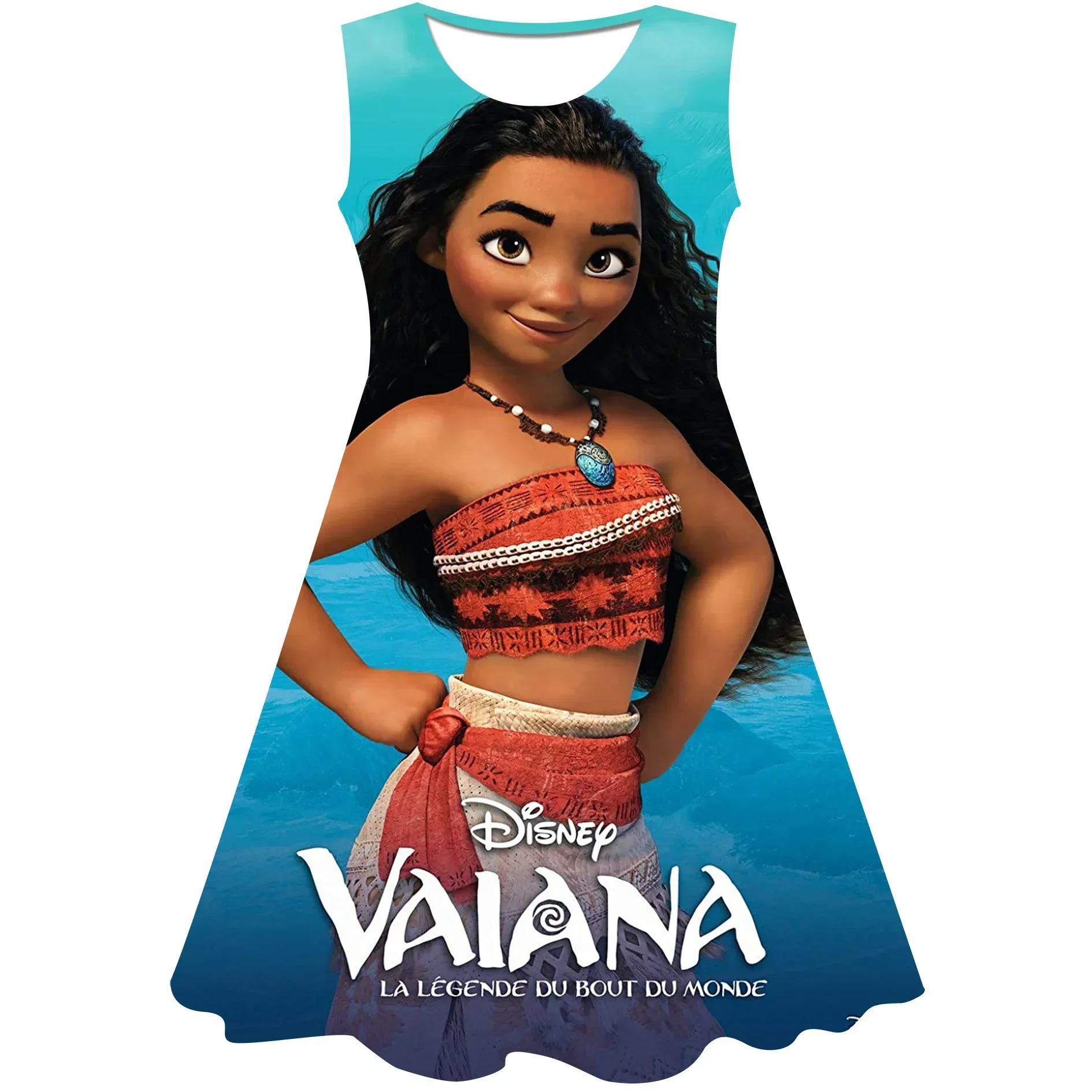 Moana Princess Dress Kids Baby Girls Round Collar Dresses Children Cartoon Casual Skirts 3-14 Y Christmas Clothing