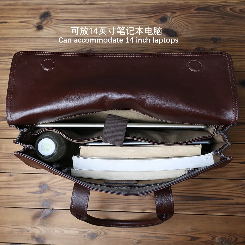 NZPJ Vintage Genuine Leather Men's Briefcase Natural Cowhide Handbag Casual Men Bag Wearable Luggage  For 14 Inch Laptops