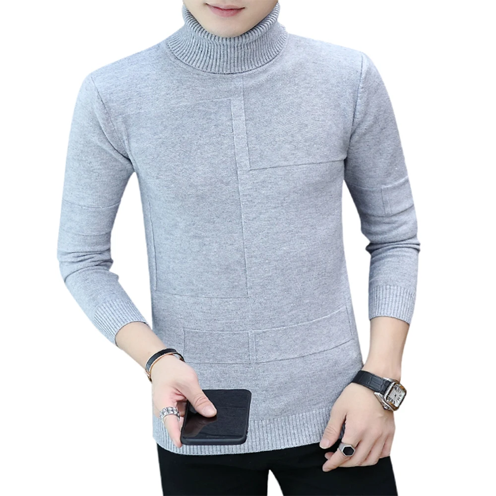 

Trend Men's Casual Solid Color Sweater Long Sleeve Warm Knit Turtleneck Sweater Mens Clothing