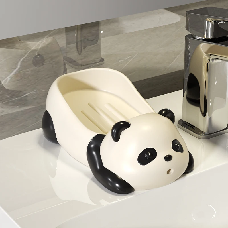 Resin Panda Shaped Soap Dish Storage Rack, Home Bathroom Supplies Creative Light Luxury High Beauty Cute Drain, No Punching, 1Pc