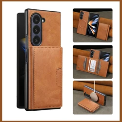 Versatile Magnetic Wireless Charging Phone Case with 7 Card Slots - Galaxy Z Fold4 (Brown)