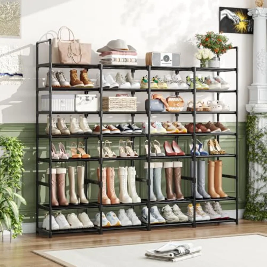 8Tier Shoe Rack Large Capacity 64 Pairs Tall Shoe Shelf Sturdy Metal Shoe Organizer for Entryway Closet Bedroom Black