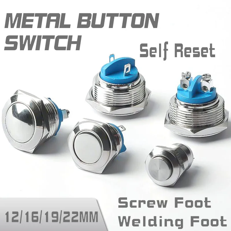 aliexpress.com - 12/16/19/22mm 1NO Cheap Waterproof Momentary Self Reset  2Pin High/Flat/Ball Head Screw Foot Welding Foot Metal Button Switch