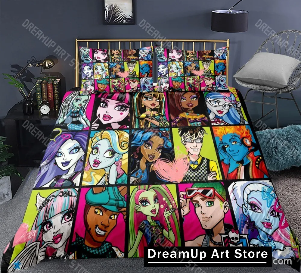 3D Print Cartoon Monster High Bedding Set Boys Girl Twin Queen King Size Duvet Cover Pillowcase Bed boys Adult Home Textiles 3