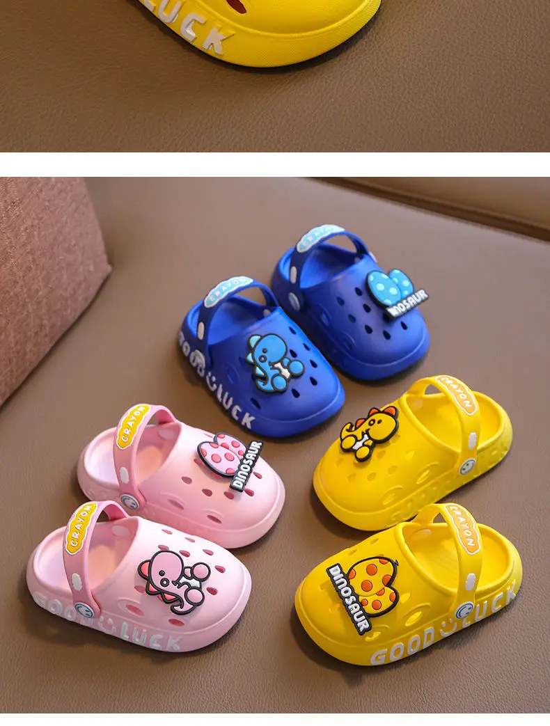 New Green Dinosaur Slippers Child Summer Mules Clogs Kids Indoor Slide Slippers Girls Boys Flip Flops Holes Sandal Cloud Slipper bata children's sandals