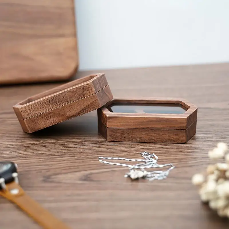 

Simple Black Walnut Storage Wooden Practical Storage Box Fashion Proposal Health & Beauty Ring Durable Portable Gift Jewelry