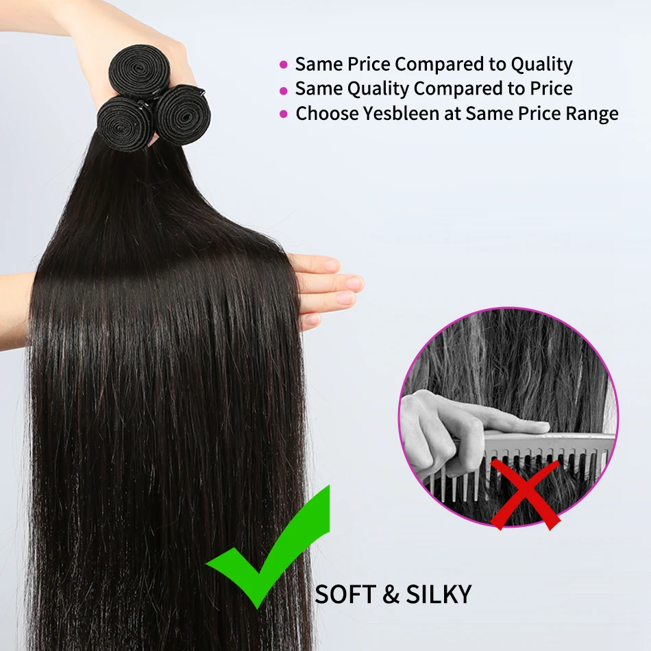30 40Inch Brazilian Remy Double Weft Bone Straight Bundles Raw Virgin Human Hair Extensions Quick Weaves
