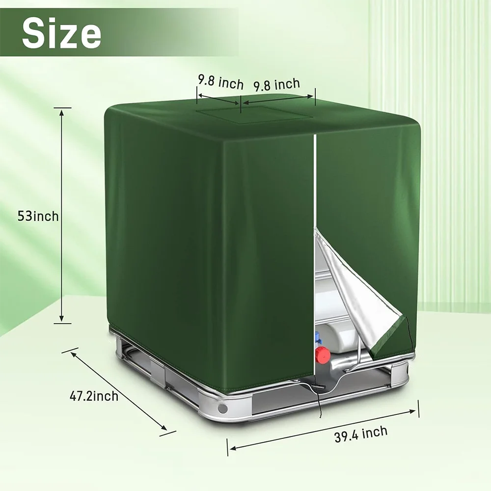 Zipper IBC Tote Cover 330 Gallon for 210D Oxford cloth 1000L Outdoor Water Tank Protective Cover Dust and sun (Black /Green） 2
