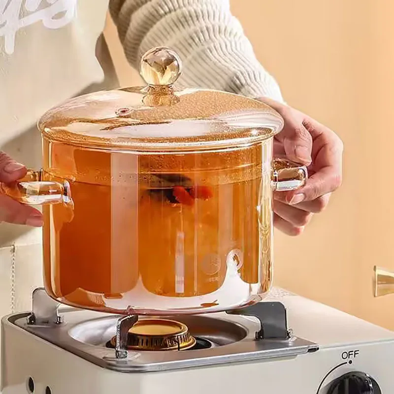 Glass Pots for Cooking on Stove,Clear Pots for Cooking,Clear Pots and Pans Set ,Stovetop Cooking Pot with Lid and Handle Simmer Pot Clear Soup Pot