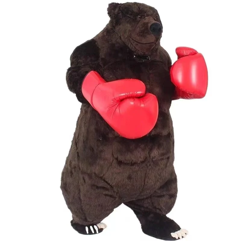thumbnail image 1 of Traje inflable de oso musculoso de boxeo para adultos de 2 m, disfraz de mascota peluda gigante para inflar, personaje animal, disfraz de cosplay para vestir, 1 of 5