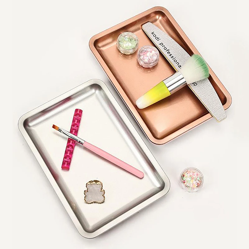 。 1pc 스테인레스 스틸 화장품 보관 트레이 쥬얼리 트레이 플레이트 의사 수술 트레이 데스크탑 보관 도구 금속 팩 네일 아트 트레이