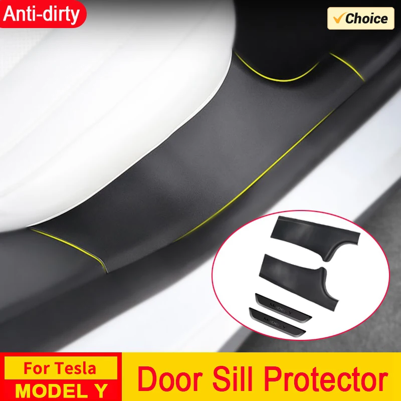 Rear Door Sill Cover for Tesla Model Y Accessories Anti-Dirty Guards Protector Trim Film Welcome Pedal Kick Pads Door Sill Pads Door Sill Guards