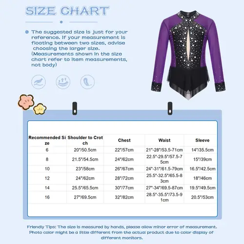Kids Girls Rhinestones Color Block Rhythmic Gymnastics Dress Mesh Patchwork Leotard Skirted Bodysuit for Dancing Figure Skating - Image 6