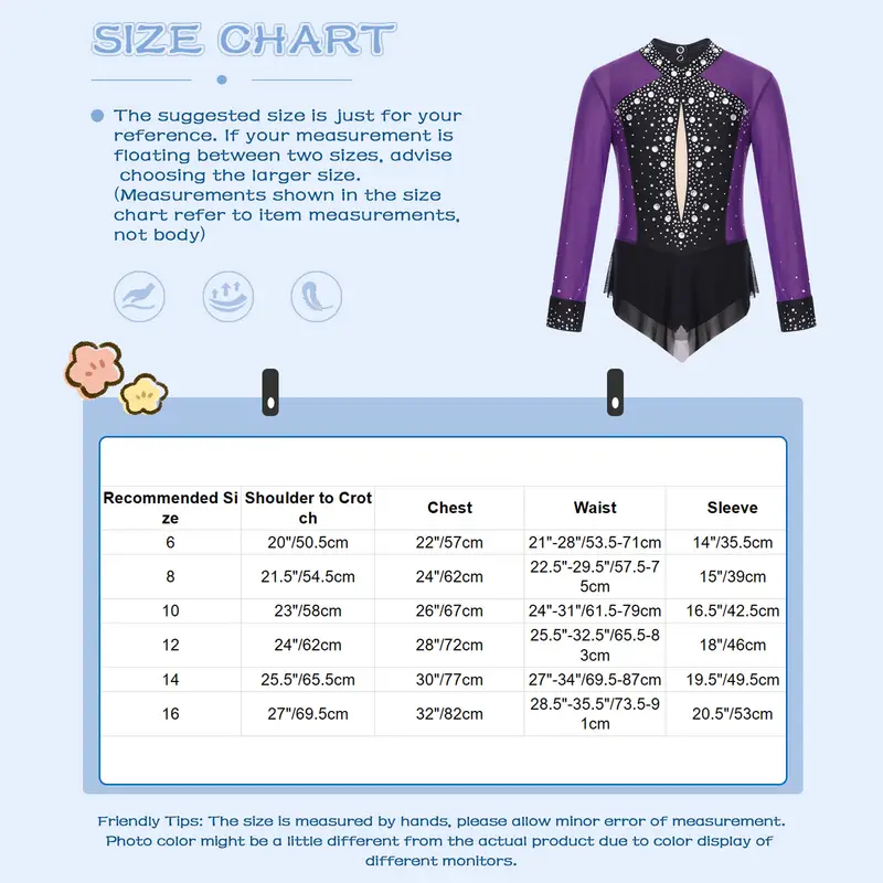 Kids Girls Rhinestones Color Block Rhythmic Gymnastics Dress Mesh Patchwork Leotard Skirted Bodysuit for Dancing Figure Skating - Image 6