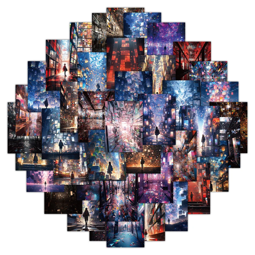 ملصقات جمالية بمنظر ليلي لأنيمي