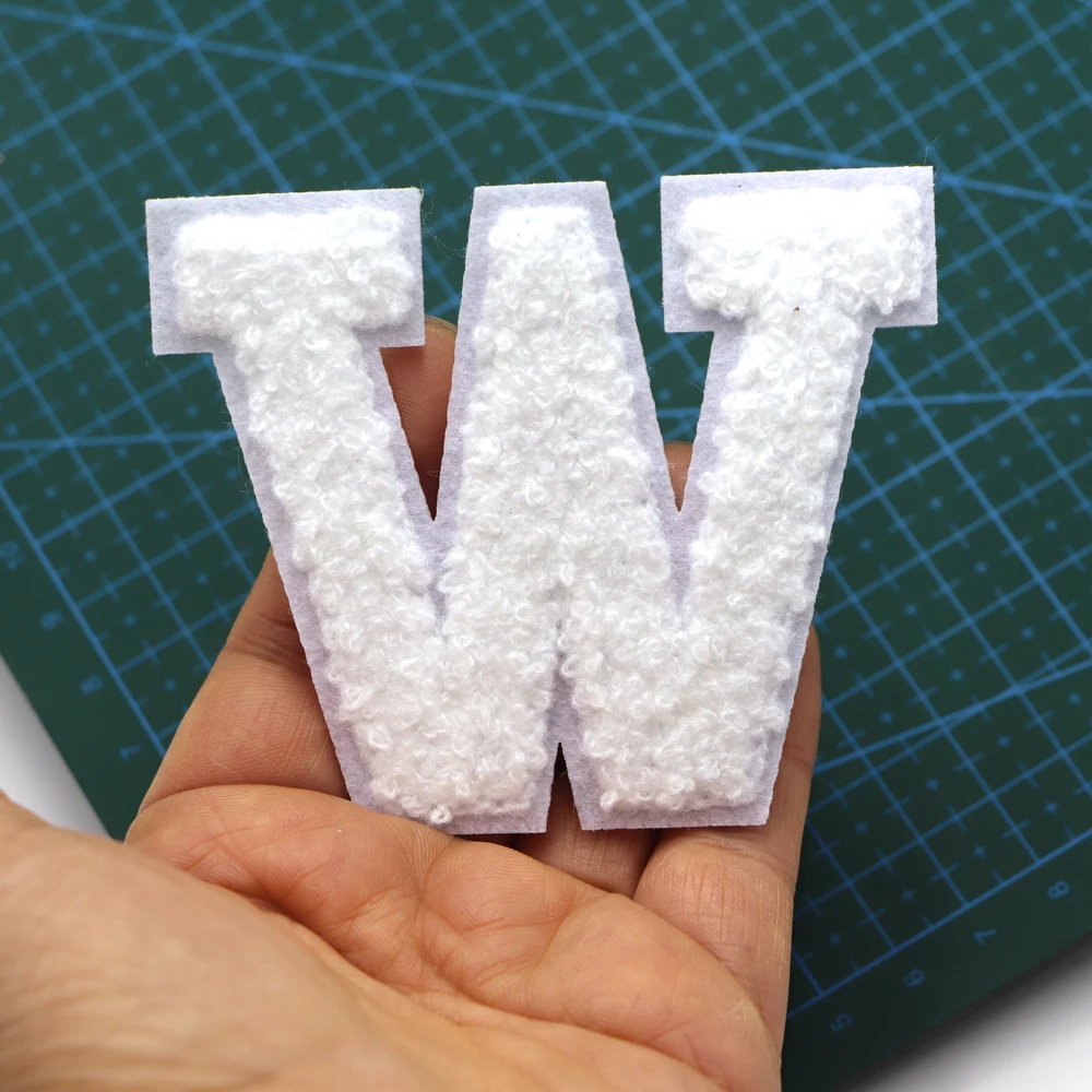 1PC72MM Weiß Chenille Brief Patch Eisen auf Patch Buchstaben Patch Für Jeans Kleidung Name Diy T-Shirt Reparatur Alphabet patch Abzeichen – Detail 23