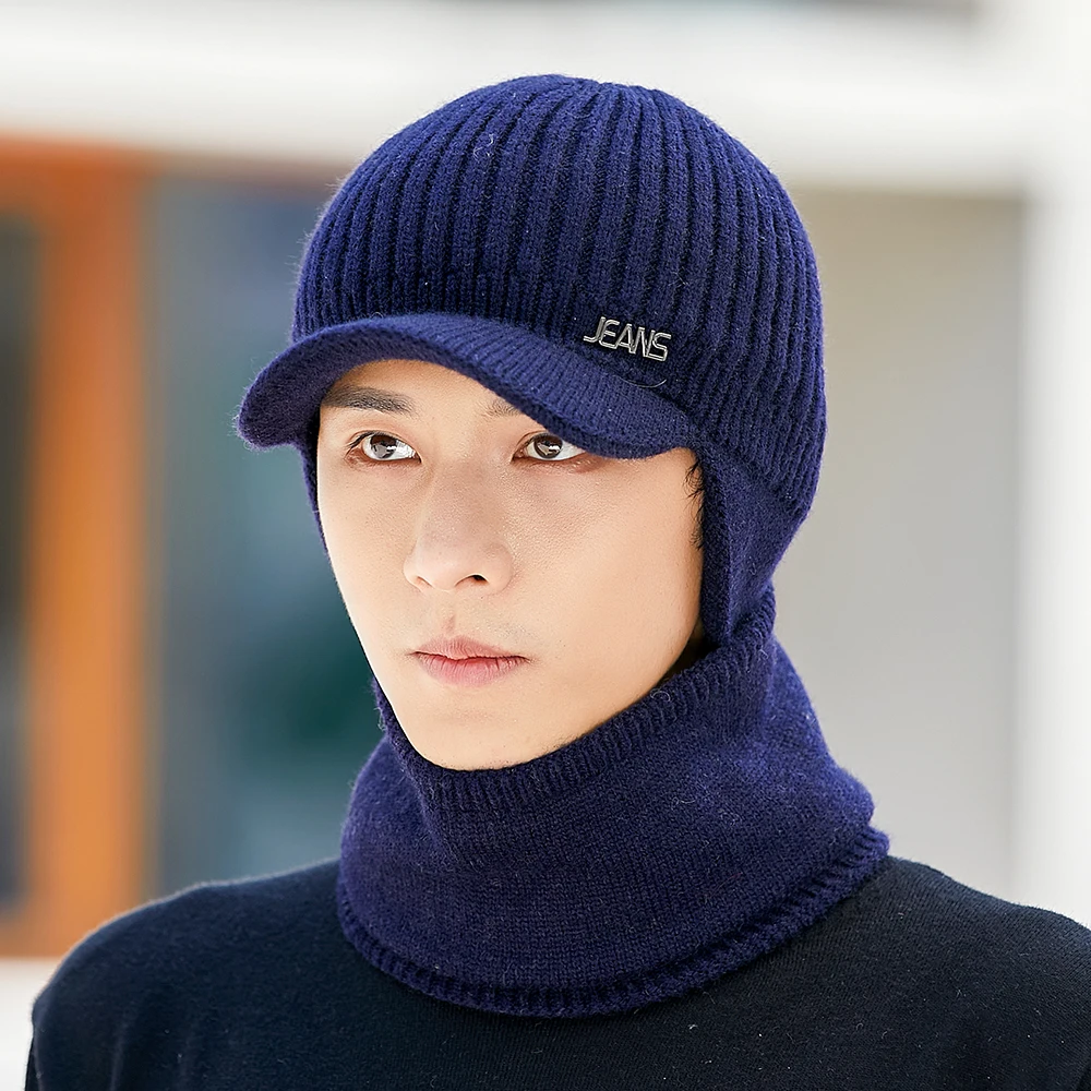 

New Unisex Winter Hat With Ear Protection Fashion Beanie Hat Scarf Set For Men Outdoor Earflap Hat Classic Keep Warm Knitted Cap