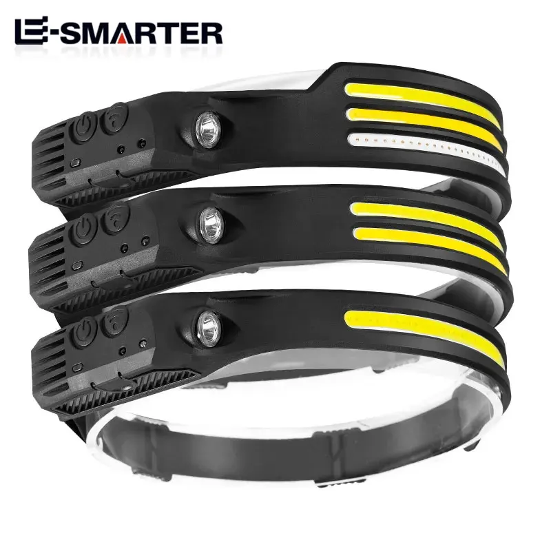 Induction Headlamp COB LED Sensor Head Lamp Built-in Battery Flashlight USB Rechargeable Head Torch 5 Lighting Modes Headlight