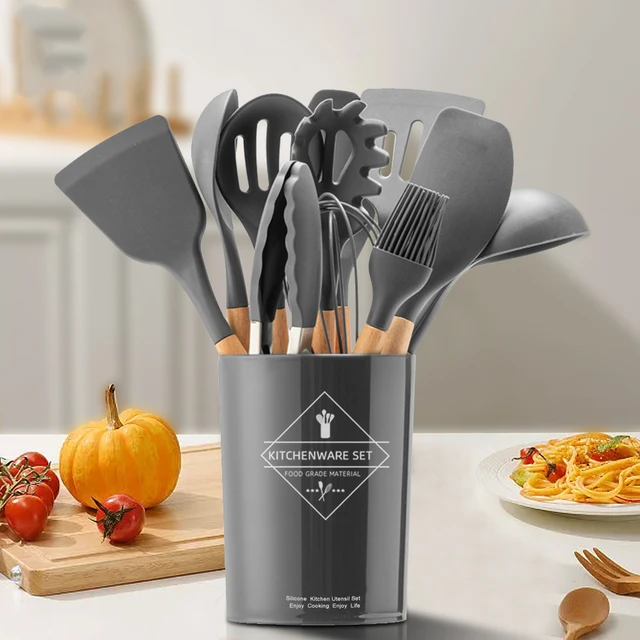 5pcs Silicone Mini Cooking Utensils Set For Childrens Food Supplement,  Gray