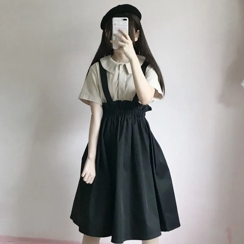 

Dresses for Women Summer 2023 New College Style Cute Slip Dress Short Sleeved Suspender Skirt Two Piece Suit for Female Students