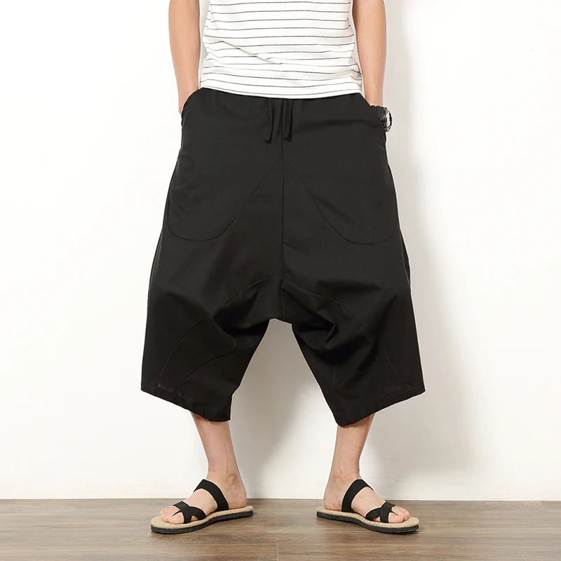 

Streetwear Men's Pants Korean Cotton Cross Crotch Men Man Hop Bloomers Trousers Calf-length Hip Harem Baggy