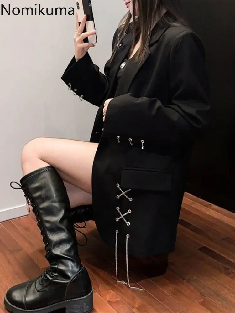 Black Blazer Women Clothing 2024 Ropa Mujer Streetwear Temperament Y2k Jackets Casual Fashion Bandage Korean Oversized Coats 5