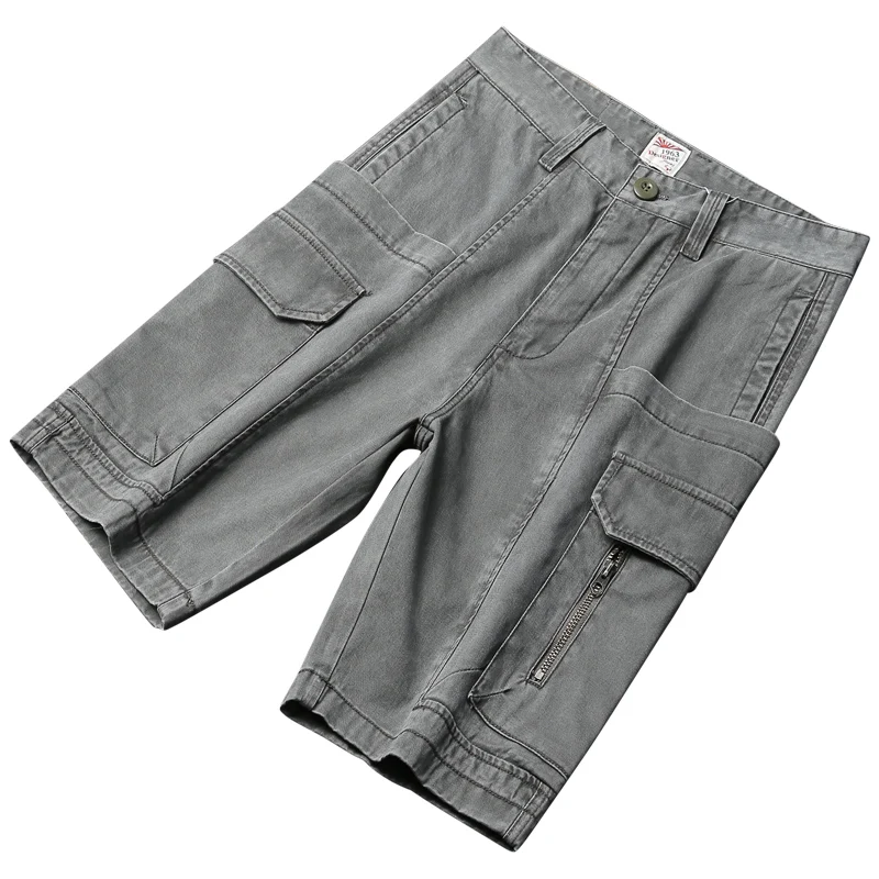 Summer Trends Fashion Men Shorts High Quality Retro Green Gray Big Pocket Casual Overalls Zipper Designer Hip Hop Shorts Men