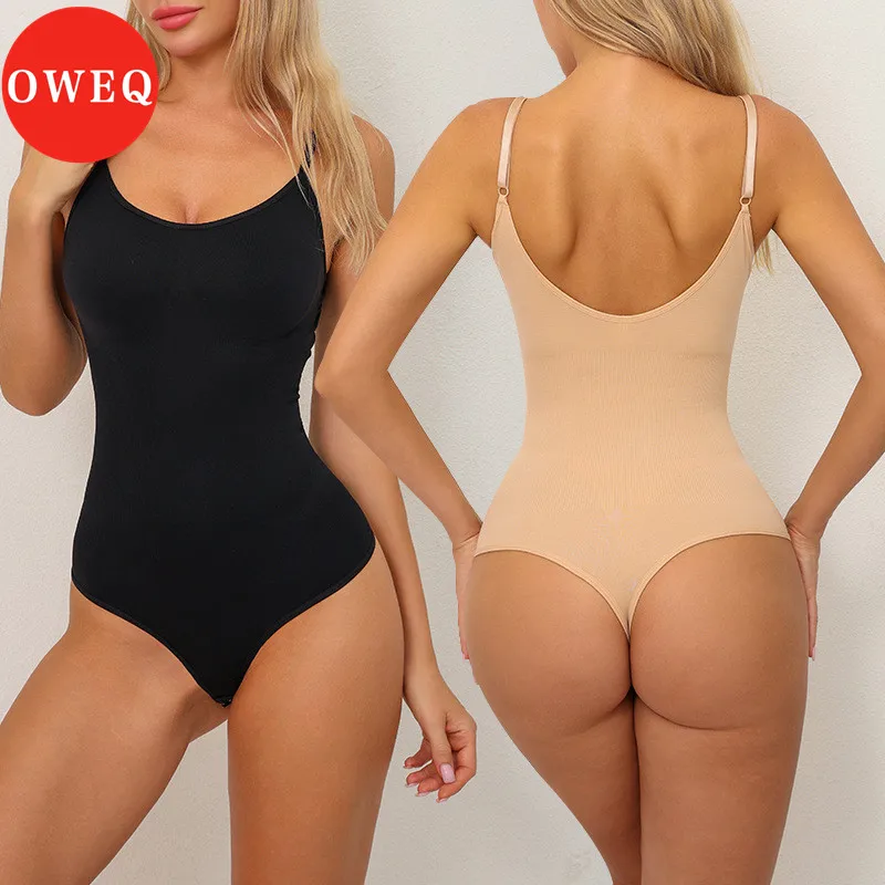 OWEQ Women Full Body Shaper Thong Body Shaping Underwear Waist Trainer Shapewear Tummy Control Bodysuit Women Sculpting Thong