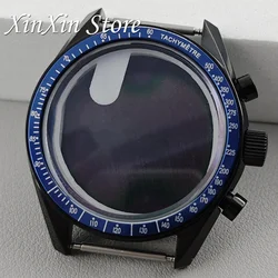 Elegant Black Bezel 39.7mm Metal Watch Case Chronograph with 20mm Strap and Watch Box (Blue Bezel B)
