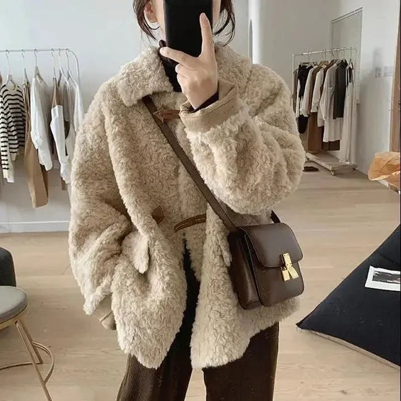 

Winter Fleece Jacket Women Faux Shearling Outerwear Coats Female Suede Fur Jackets Coat Men Warm Thickened Lamb Puffer Jacket