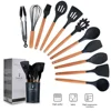 12PCS Silicone Kitchenware Non-Stick Cookware Kitchen Utensils Set Spatula Shovel Egg Beaters Wooden Handle Cooking Tool Set 2