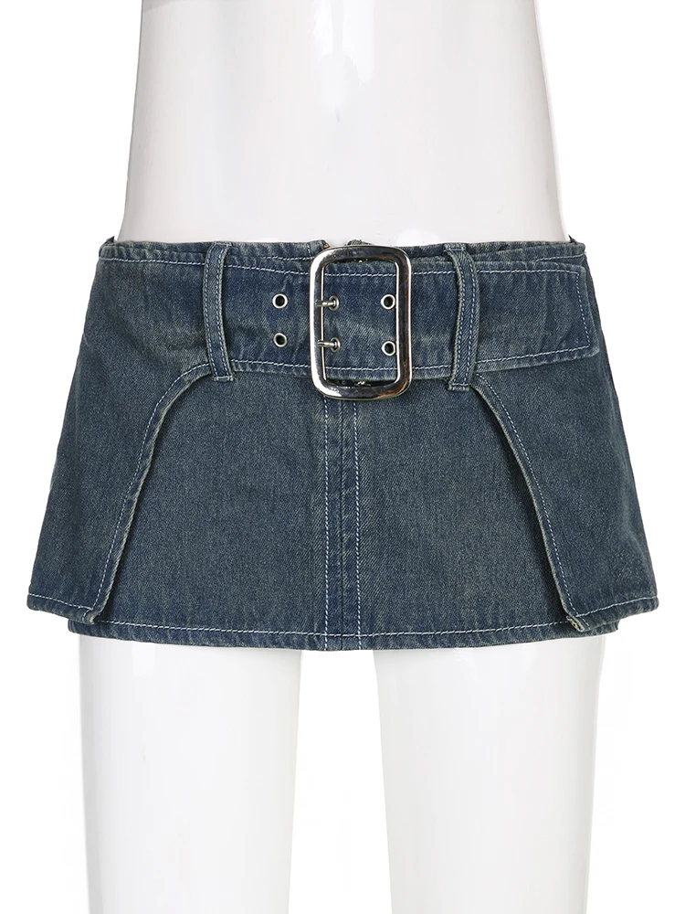 tennis skirt Rockmore y2k Super Short Jean Skirts Belt Design Fashion Sexy Low Waisted Mini Skirts Women Summer Beach Party Skirts 90s Retro mini skirts for women Skirts