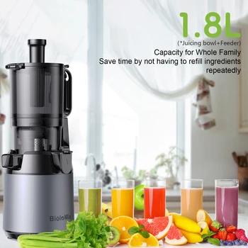 BioloMix Cold Press Juicer,with 130mm Feed Chute,Fit Whole Fruits & Vegetables,High Juice Yield,BPA FREE Slow Masticating Juicer 3