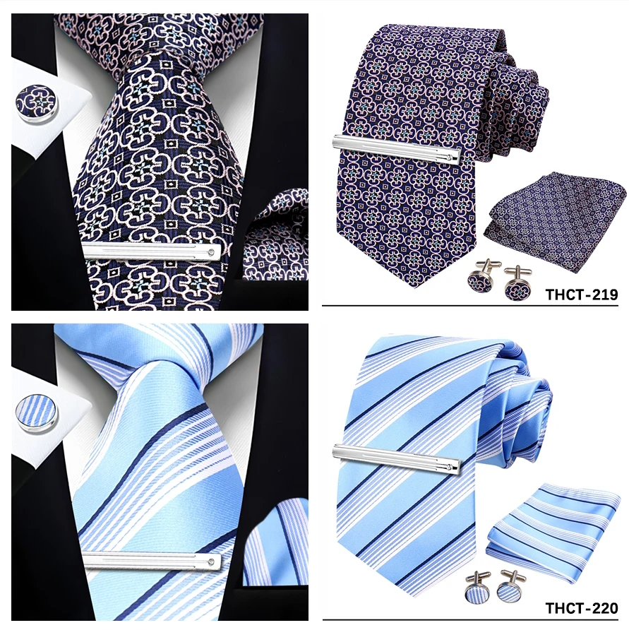Top Qualität Elegante Krawatten Set Hanky Manschettenknopf Krawatte Clips Business Krawatte Für Männer Hochzeit Formale Gravata Anzug Zubehör Herren Geschenk – Detail 19