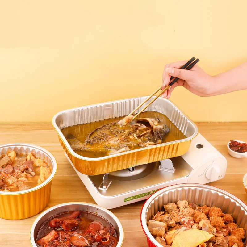 10pcs Baking Aluminum Foil Pan Air Fryer Liners Oven Tin Box Reusable Food Foil Tray  Aluminum Packaging Box BBQ Tools