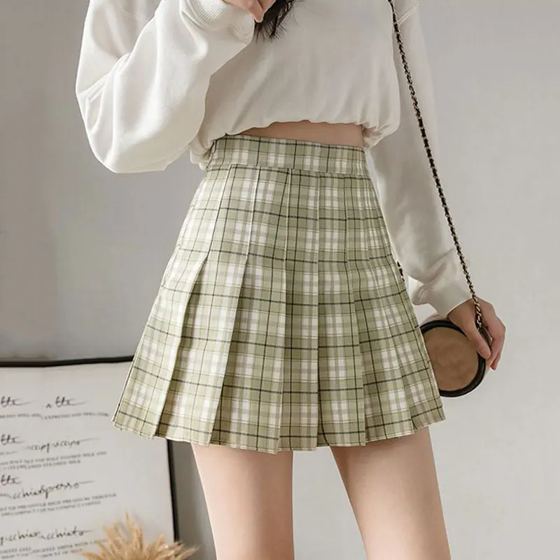 

2023 Summer Plaid Skirt Short Women Mini Korean Skirt School Women A Line Checkered High Waist Skirt Female