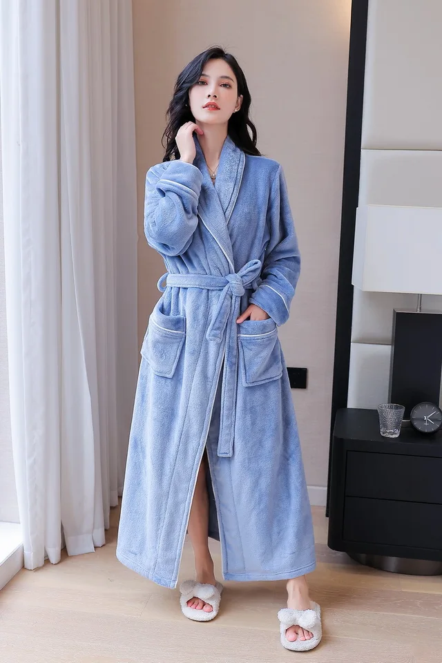 Mens Womens Winter Warm Robes Fluffy Fleece Dressing Gown Long Sleepwear  Lounge Housecoat Fuzzy Bathrobe for Hotel and Spa - AliExpress 200574005