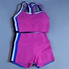 Solid Color gym bike Yoga Set short Legging +cross Y sport bra Tracksuit  Athletic Women Gym Suit Comprehensive Training Jogging 2