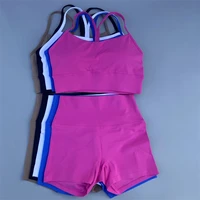 Ensemble de Yoga pour vélo de gymnastique, couleur unie, Legging court + soutien-gorge de sport croisé Y, survêtement athlétique pour femmes, entraînement complet, Jogging 2
