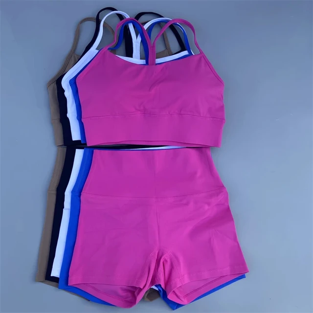 Solid Color gym bike Yoga Set short Legging +cross Y sport bra Tracksuit  Athletic Women Gym Suit Comprehensive Training Jogging 2