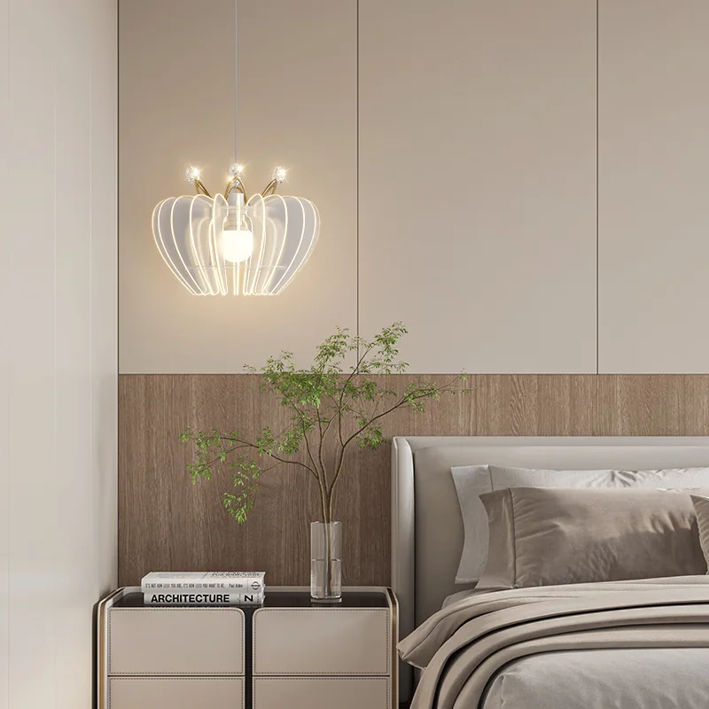 

Acrylic Crown Crystal Pendant Lights Modern Simple Interior Lighting Living Room Bedroom Bedside Lamps Creative Restaurant Decor