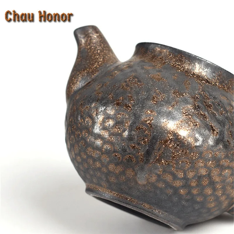 240ml Retro Sprinkle Gold Glaze Ceramic Teapot Handmade Kiln Fambe Hammer Eye Grain Master Cups Puer Personal Pot Gift Packaging