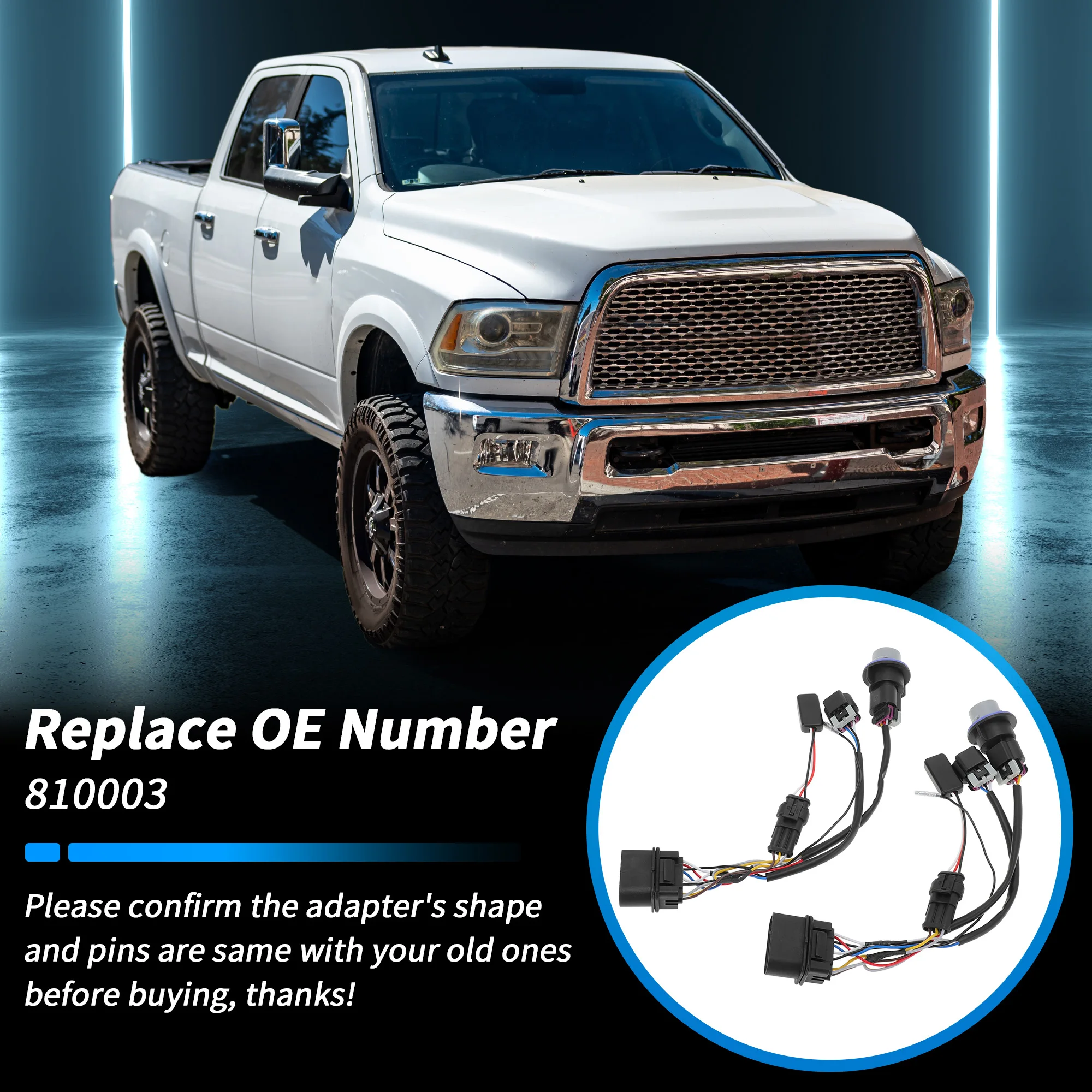 X Autohaux 2pc 프로젝터 헤드라이트 컨버터 어댑터 와이어 램 1500 2500 3500 2013-2018용